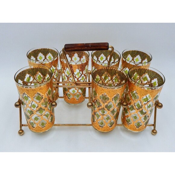 Culver Valencia Highball Glasses Tumblers Set/7 Floating Caddy Hollywood Regency - Picture 1 of 9